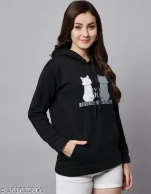 Black Cat Print Hoodie