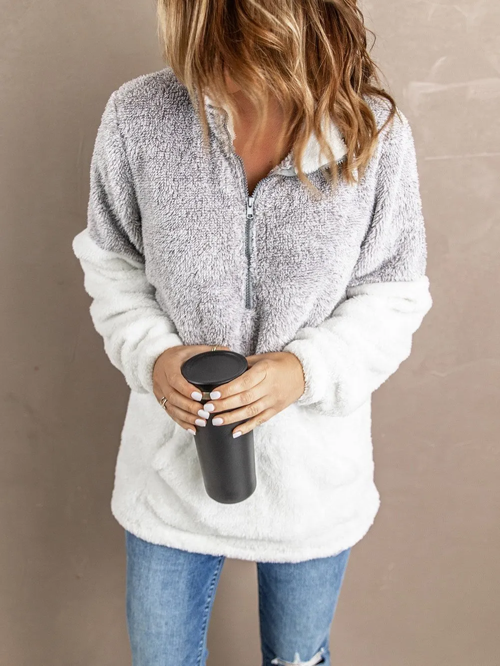 Casual Fuzzy Half-Zip Jacket