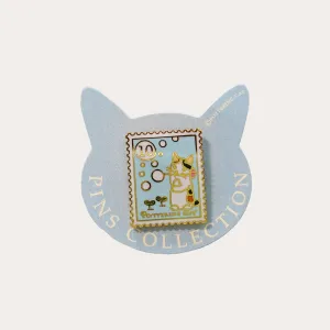 Cat Blowing Bubbles Stamp Enamel Pin