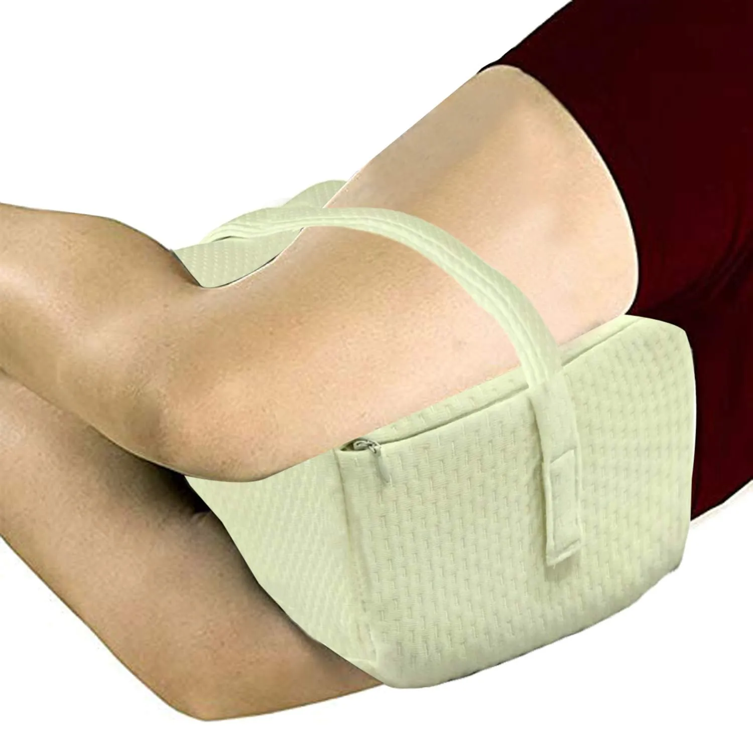 Kuber Industries 2 Pieces Memory Foam Orthopedic Knee Support Leg Rest Pillow for Side Sleepers, for Relief from Sciatica, Back Pain, Leg Pain, Pregnancy (Cream)-CTKTC039223