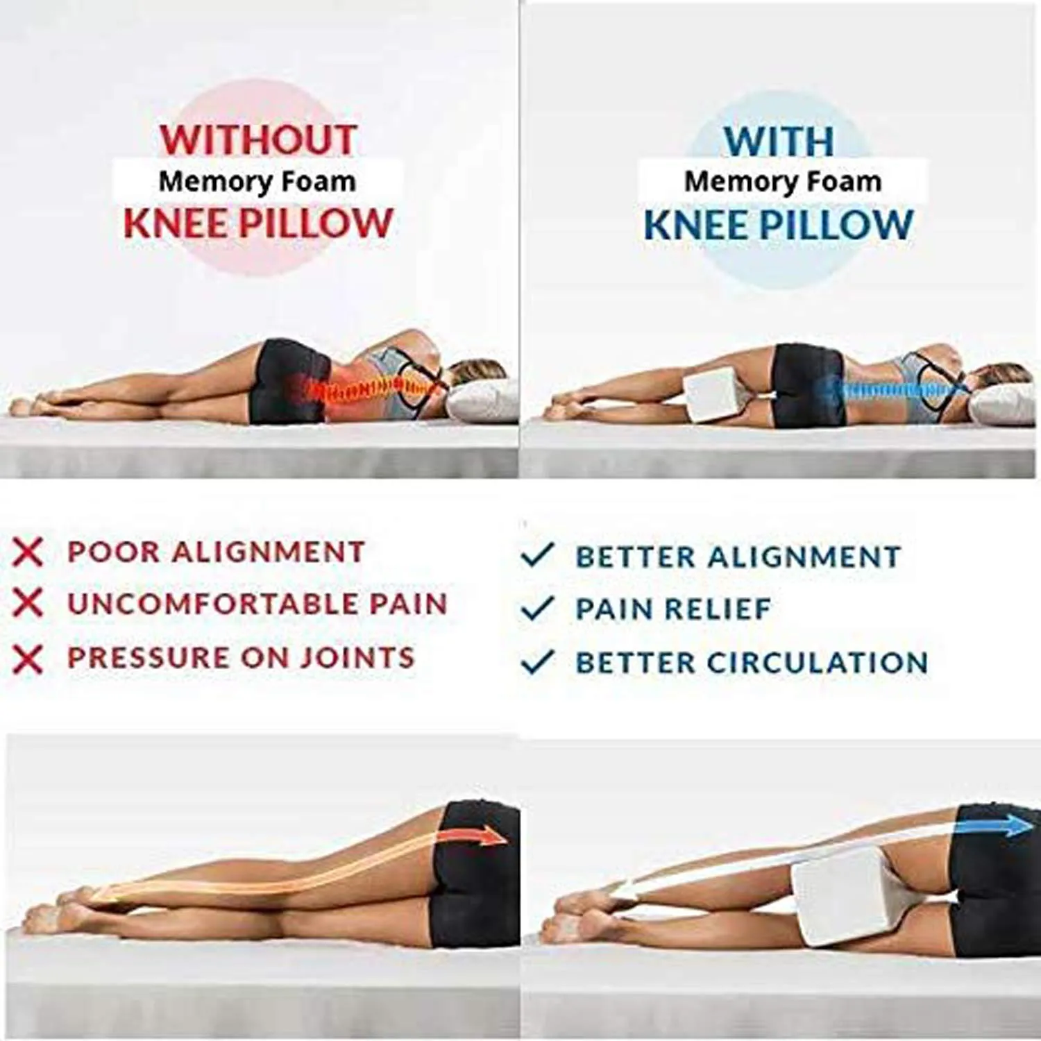 Kuber Industries 2 Pieces Memory Foam Orthopedic Knee Support Leg Rest Pillow for Side Sleepers, for Relief from Sciatica, Back Pain, Leg Pain, Pregnancy (Cream)-CTKTC039223