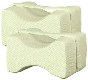 Kuber Industries 2 Pieces Memory Foam Orthopedic Knee Support Leg Rest Pillow for Side Sleepers, for Relief from Sciatica, Back Pain, Leg Pain, Pregnancy (Cream)-CTKTC039223