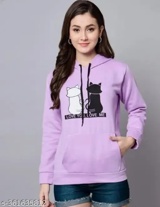 Lavendar Cat Print Hoodie