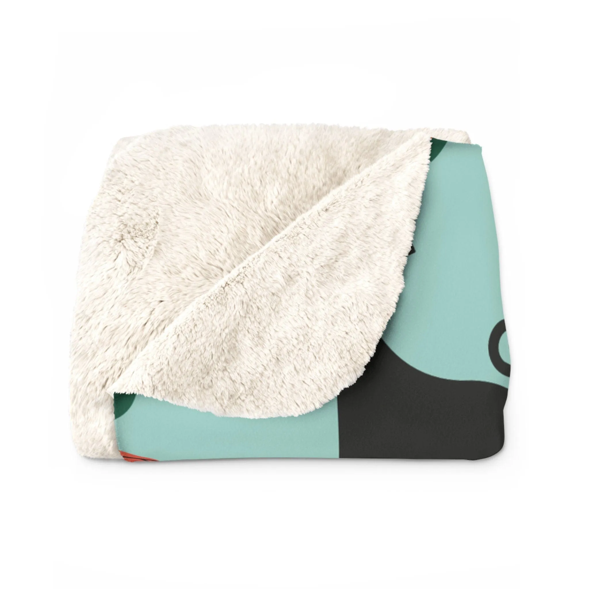 Retro Atomic Black Cat Geometric Aqua Blue Mid Century Modern Sherpa Fleece Throw Blanket