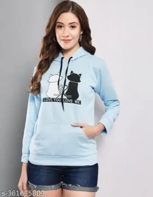 Sky Blue Cat Print Hoodie