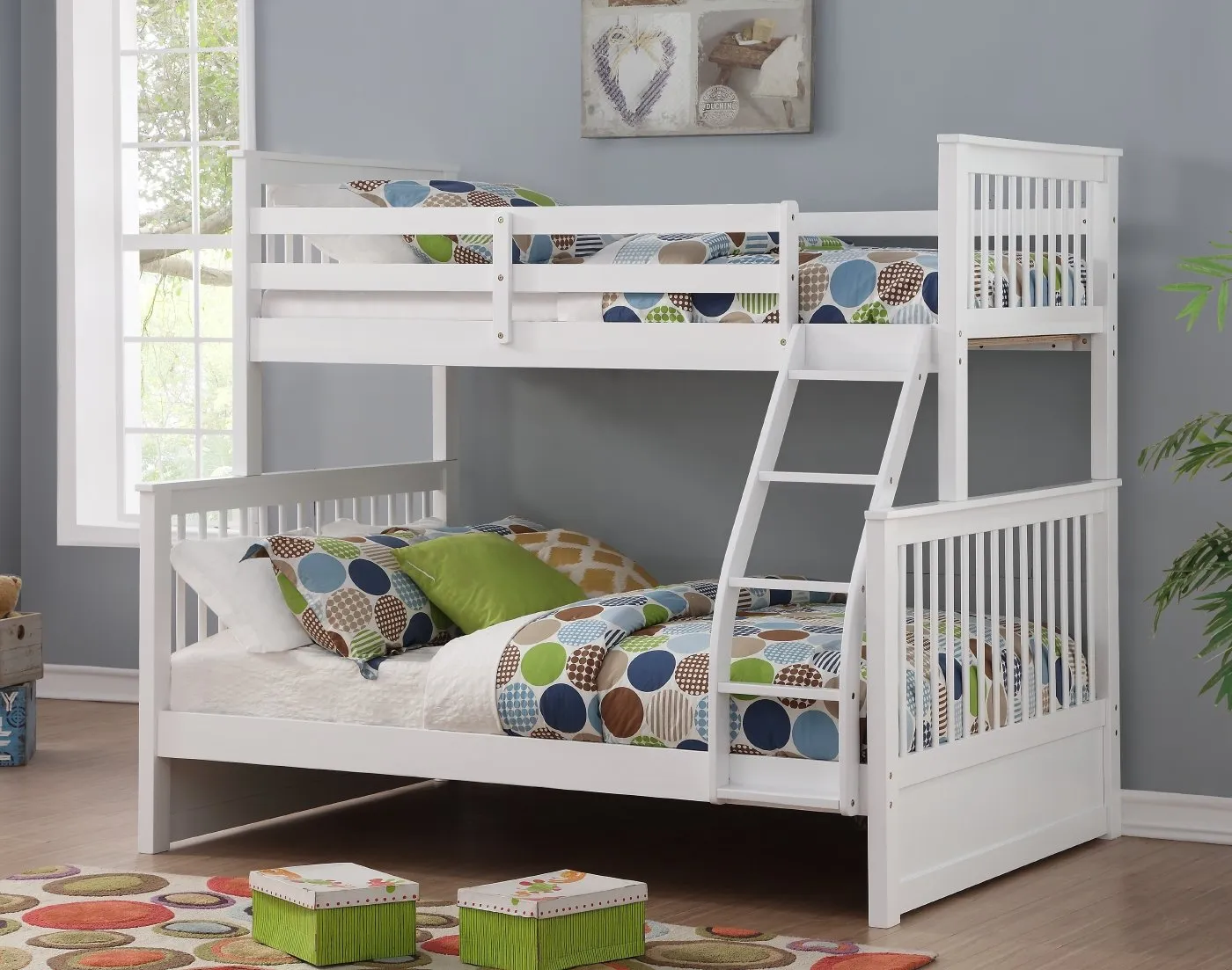White Solid Wood Single/Double Bunk Bed Split-able